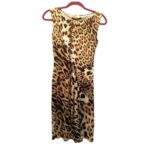 Roberto Cavalli Animal Print Cheetah  Sheath Midi Dress Sz 38